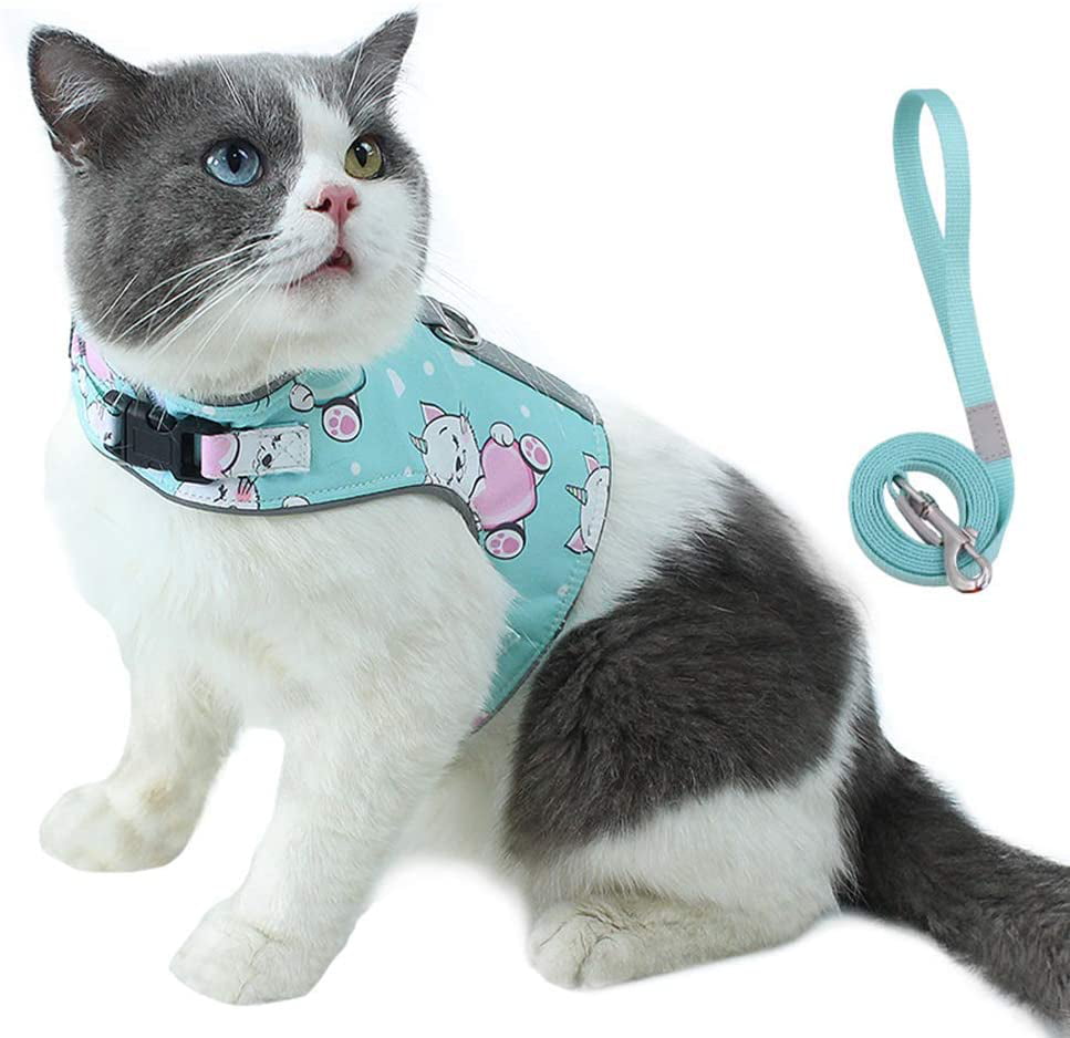 Breathable Adjustable Cat Puppy Harness with Leash Set for Walking Pet Vest for Cats Reflective Kitty Small Dog Harness with Leash Blue XS Cat Kitten Harness and Lead Set Escape Proof