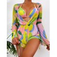 thumbnail image 1 of Conjunto de Bikini de manga larga para mujer, traje de baño de 3 piezas con estampado Floral, plisado, con realce, 2024, 1 of 5