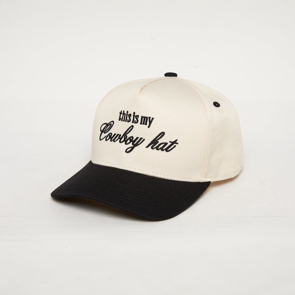 Funky Junque Two Tone Vintage Snapback Trucker Hat - This is My Cowboy Hat - Black/Beige