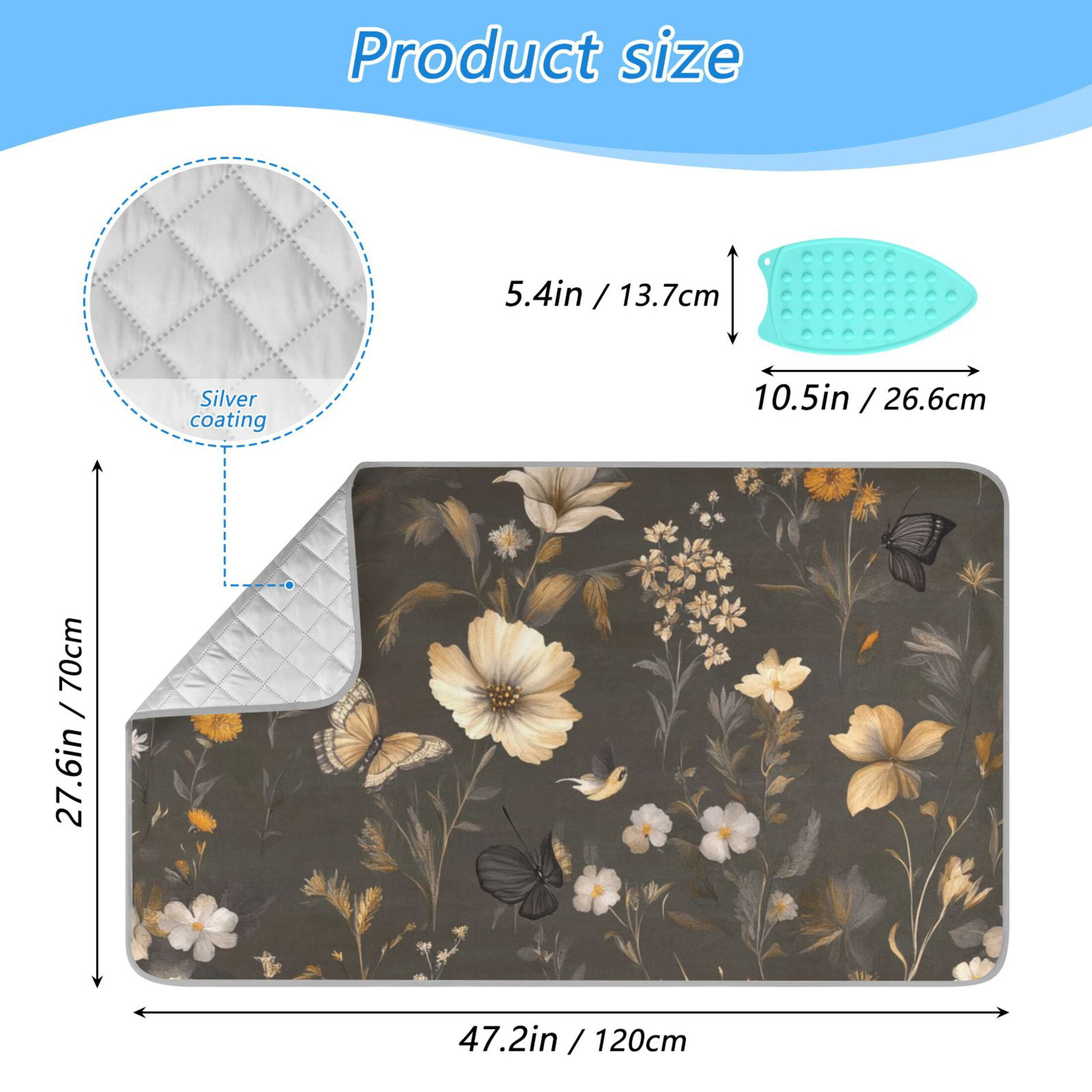 Vintage Floral with Butterflies Ironing Mat Blanket for Table Top Travel Portable Ironing Board Pad 47.2x27.6 Inch
