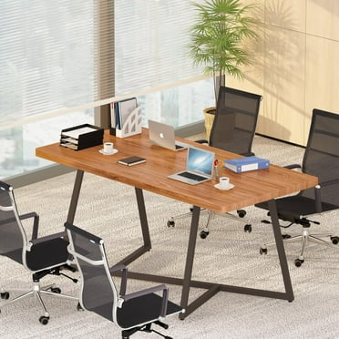 Baxluxe 6FT Conference Table, 70.8L x 35.4W x 30.7H Inches Office Tables, Large Wooden Rectangular Meeting Table for 4-6 People, Modern Seminar Tables for Meeting Conference Room, Walnut