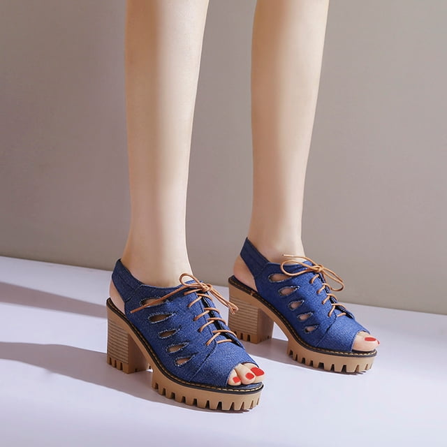 Tamaño de zapatos de mujer de tacón alto de microfibra de cuero artificial y mezclilla de moda 35-43 Wmkox8yii hfjk2630