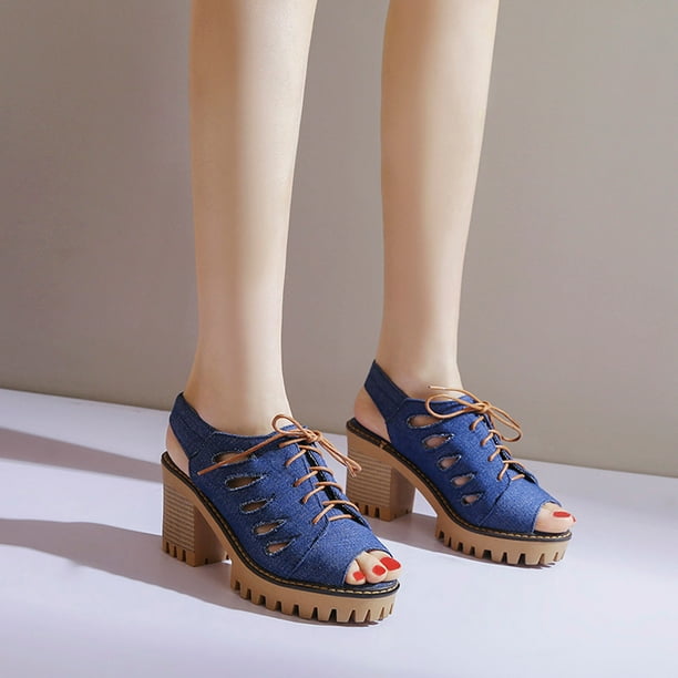 Tamaño de zapatos de mujer de tacón alto de microfibra de cuero artificial y mezclilla de moda 35-43 Wmkox8yii hfjk2625