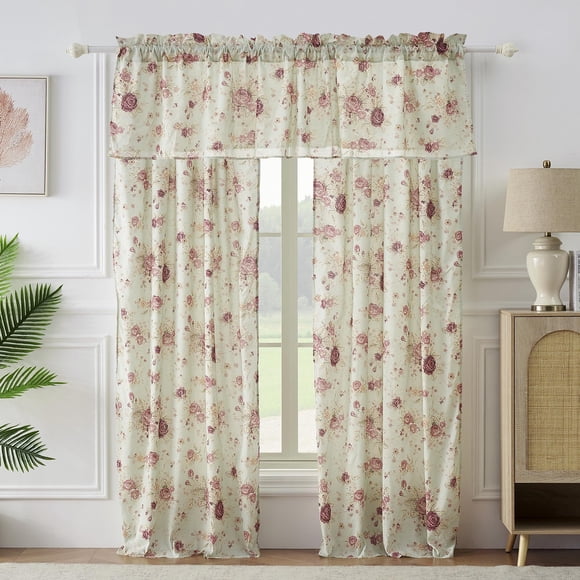 Greenland Home Antique Rose 100% Cotton Window Treatment, Panel Pair + Valance, Blue