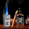 thumbnail image 3 of 5-in-1 Refillable Butane Torch Cigar Lighter with V-Cutter, Punch & Draw Enhancer, Triple Jet Flame, Ideal Gift for Men Who Smoke, 3 of 5