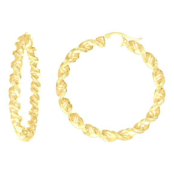 10k 10Kt Yellow Gold Womens Diamond-cut Twisted Hoop Earrings 5mm-50