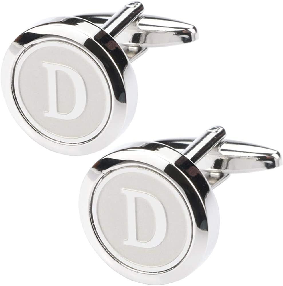 Dannyshi Mens tie pins with Chain Round Silver Wedding Business Initials A-Z tie Clip Gift 