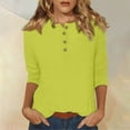 thumbnail image 2 of Womens Tops 3/4 Length Sleeve Button Henley V Neck Solid Dressy Casual T Shirts Summer Cute Trendy Pullover Tunic Blouses Z001-Green S, 2 of 4