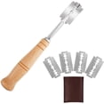thumbnail image 2 of Experiencia magistral en corte de masa, cuchillo para cortar masa de primera calidad hecho a mano con diseño ergonómico, hoja de acero inoxidable para cortes limpios, protector de cuero auténtico que, 2 of 8