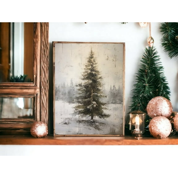 Vintage Evergreen Tree Poster Winter Landscape Wall Decor Canvas Art Prints Painting Picture Artwork Home Christmas Mantel Decoration No Frame