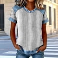 thumbnail image 2 of Agkizg Women's Crew Neck Short Sleeve Waffles Knit Top Striped Print Casual Daily Fashion Solid Color Basic Blouse, 2 of 5