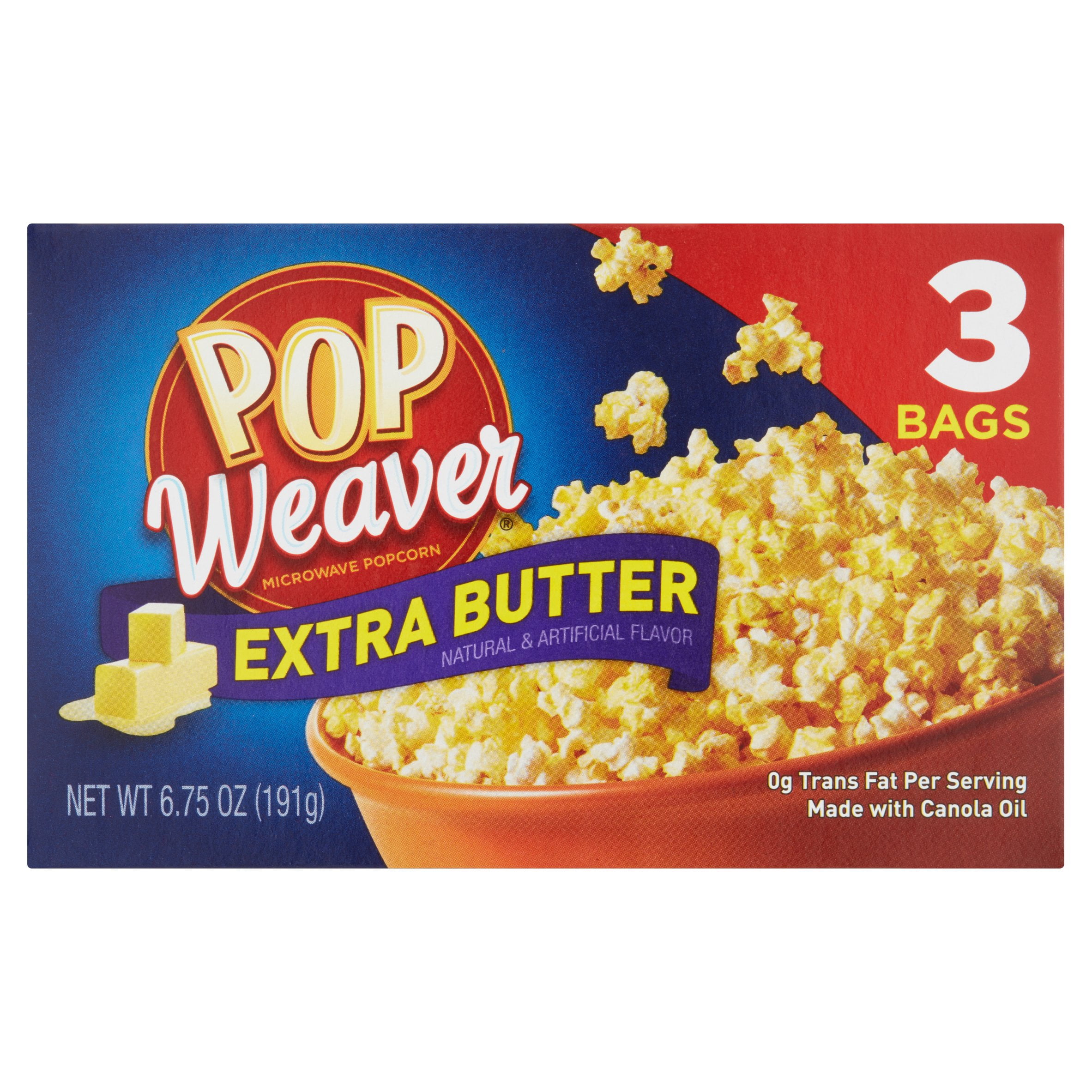 Pop Weaver Extra Butter Microwave Popcorn 6.75 Oz, 3 Ct - Walmart.com