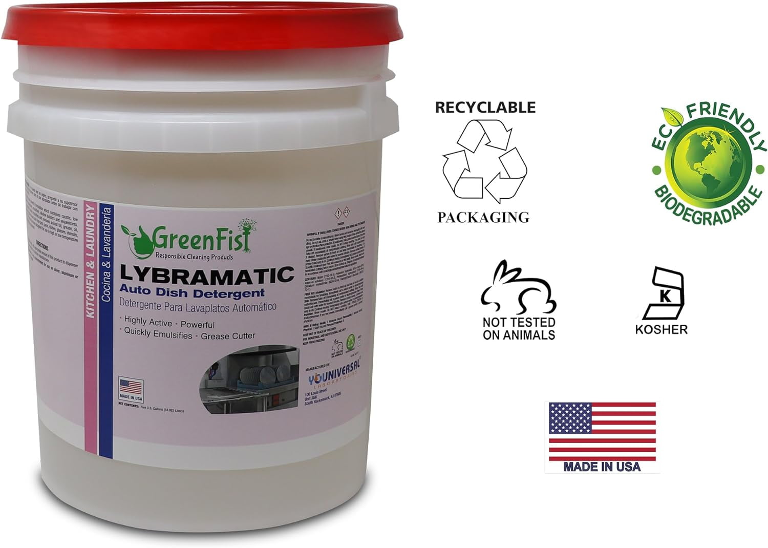 GreenFist Lybramatic | Commercial Dishwasher Detergent Industrial Grade [Ready-to-Use] Liquid,5 Gallon Pail