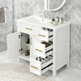 thumbnail image 2 of 36" Bathroom Vanity with Ceramic Sink, Solid Wood Bathroom Vanity Cabinet with 2 Doors and 3 Drawers, Freestanding Vanity Cabinet with Metal Handle, White, 2 of 9