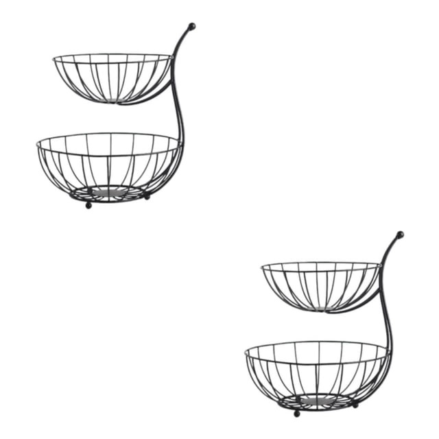 Yuarrent 2 Tier Fruit Basket Stand Detachable Wire Steel Rack Storage for Vegetable Negro 2Conjunto