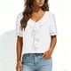 thumbnail image 2 of Camisas de Manga Corta para las Mujeres Blusa de Suéter de Cuello en V Casual para las Mujeres, Top de Estiramiento Suave para Uso Diario Y de Fiesta, 2 of 7