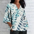 thumbnail image 1 of Xuyuer Women's 3/4 Length Sleeve Tops V Neck Casual Vacation Loose Fit S-5XL Ruffle Cuffs Shirts Dressy Flowy Tunic Tops Hawaiian Shirts Summer Floral Printed Shirt Casual Soft Tunic Tops, 1 of 5