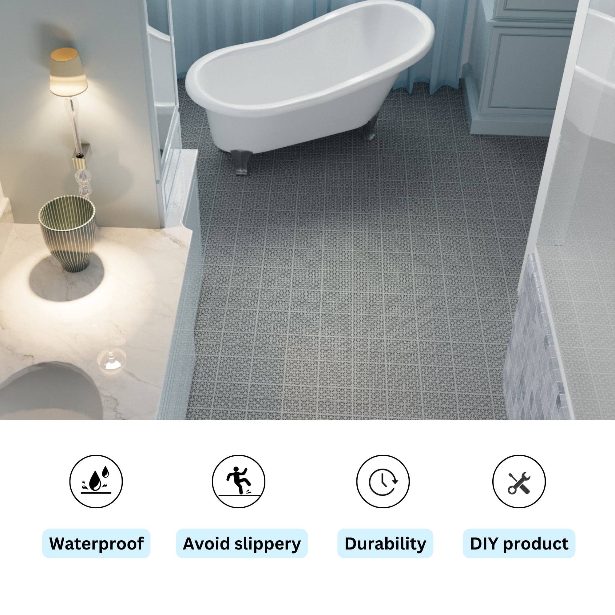 Miniyam 12 PcsInterlocking Deck Tiles, 12*12 inch, Plastic, Weight Capacity Up to 6613 LBS, Light Gray