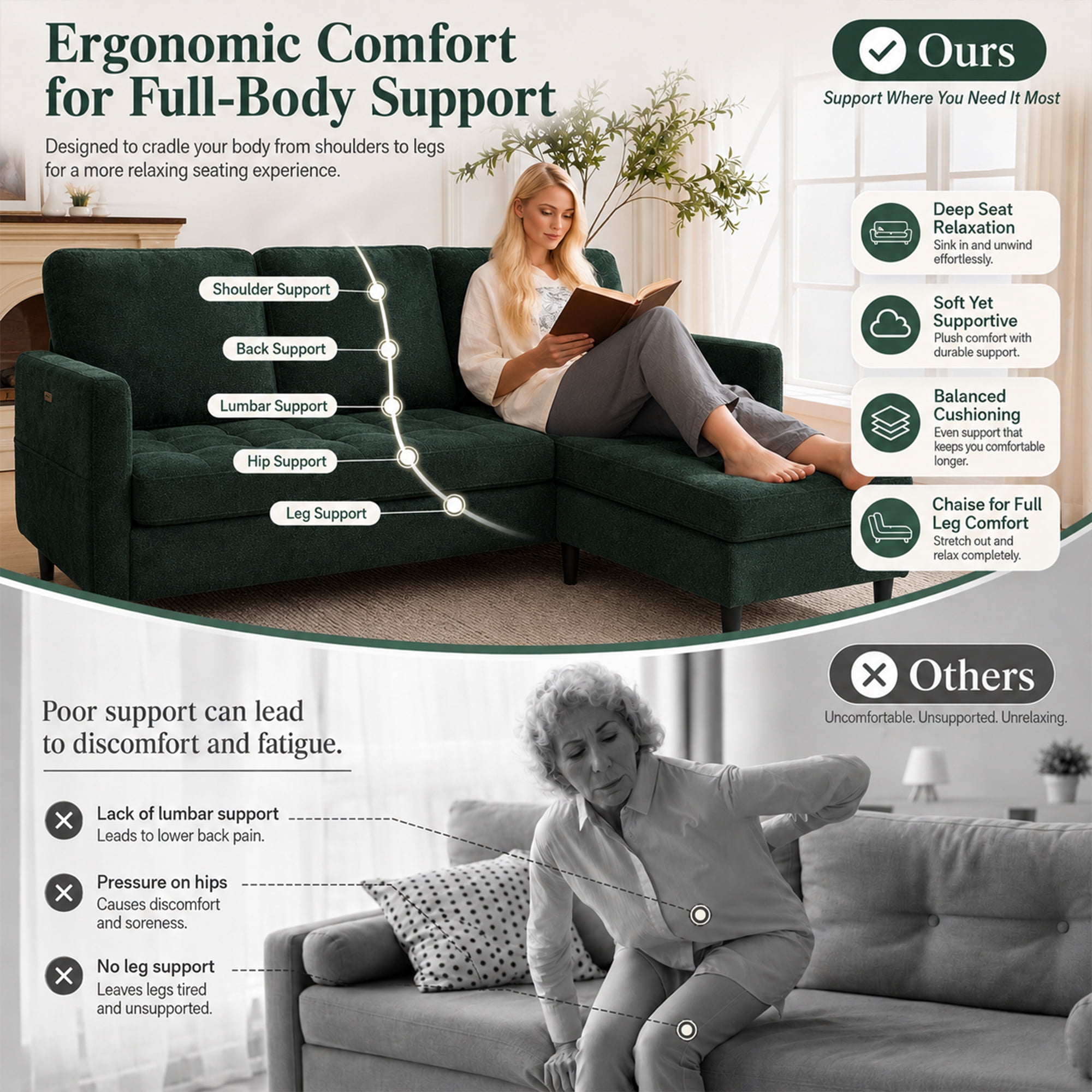 77.6" 4-in-1 L-Shaped Sectional Sleeper Sofa, Chenille Modular Couch with Storage Chaise, Usb/Type-C Ports & Side Pocket, Dark Green