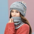 thumbnail image 5 of D-GROEE 3Pcs Womens Girls Multicolor Knit Beanie Scarf Mask Set Soft Warm Woolen Yarn Lined Winter Ski Hat with Pompom, 5 of 7