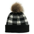 thumbnail image 3 of Herrnalise Women Casual Plaid Stitching Outdoor Plush Hats Crochet Knit Beanie Cap, 3 of 3