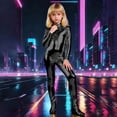 thumbnail image 2 of LIIPEE Girls Glitter Long Sleeve Footed Jumpsuits High Neck Dance Performance Gymnastic Leotard 4-9 Years, 2 of 5