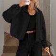 thumbnail image 4 of WTOBBY Women's Fashion Solid Color Baseball Jacket with Long Sleeve, High Neck, Drawstring Hem, and Pockets,Black S, 4 of 7