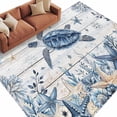 thumbnail image 2 of Ocean Turtles Washable Living Room Rugs 5'x7', Blue Yellow Sea Star Shell Coral White Wood Grain Low Pile Throw Large Area Rugs Non-Slip Sturdy Edge Binding Carpet for Dining Room Bedside Kitchen, 2 of 9