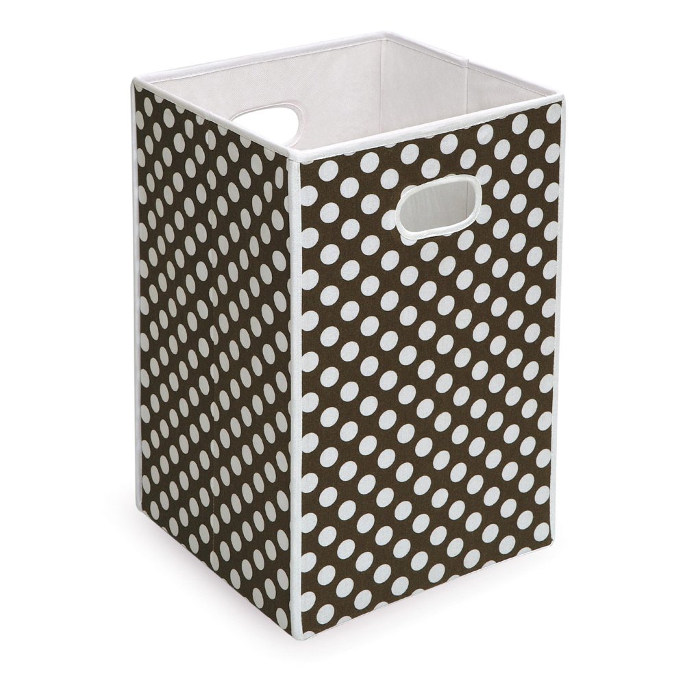 Folding Hamper/Storage Bin Brown with White Polka Dots