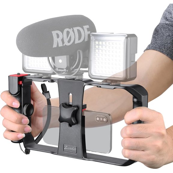 Zeadio Smartphone Stabilizer Grip, Cellphone Video Rig Tripod Mount Holder, with Wireless Remote Shutter for All iPhone and Android Smartphones