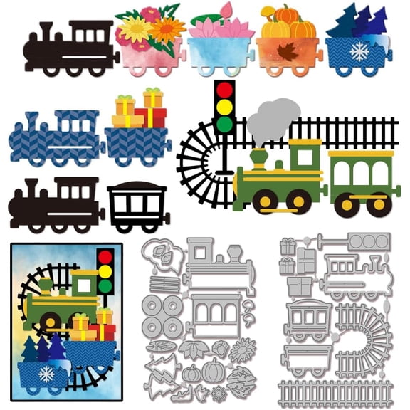 Train Tracks Cutting Dies for DIY Christmas Scrapbooking Railway Locomotive and Train Cargo Box Metal Die Cuts for Card Making Embossing Craft Decor