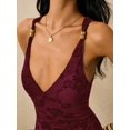 thumbnail image 4 of Burgundy Floral V-Neck Backless Maxi Dress With Adjustable Gold-Tone Shoulder Buttons, 4 of 8