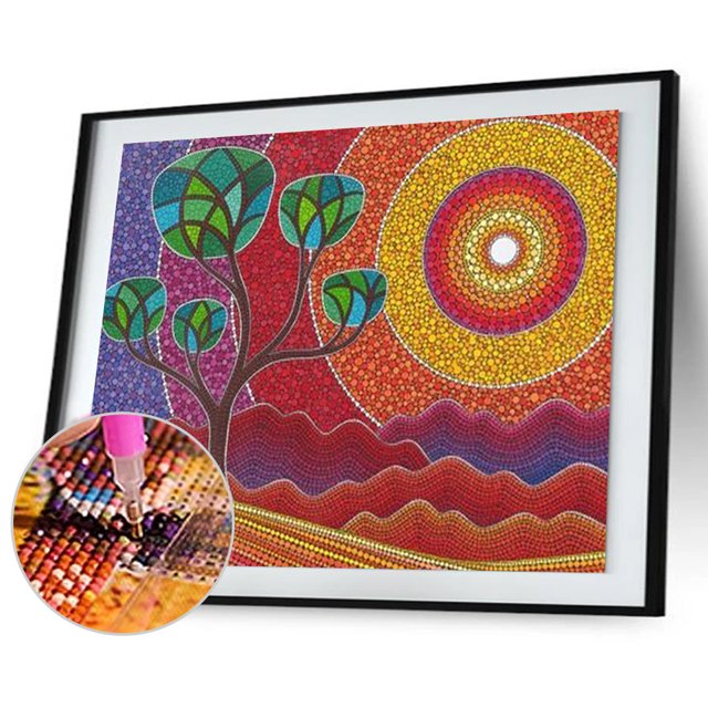 Cuadros Decorativos 5D bricolaje completo especial en forma de taladro diamante pintura puesta de sol árboles decoración colgante Ehuebsd Nuevos Originales