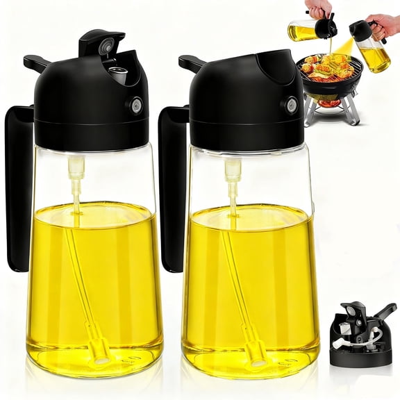 JOGGEIL 2Pcs 20oz/600ml Glass Olive Oil Sprayer for Cooking , 2 in 1 Oil Dispenser for Kitchen Gadgets, Food Grade Premium Spray Bottle with Portion Control for Salad, Frying, BBQ