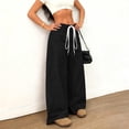 thumbnail image 5 of Women's Wide Leg Pants Faux Suede High Waist Barrel Palazzo Pants Casual Waistband Drawstring Comfy Baggy Trousers Black, 5 of 8