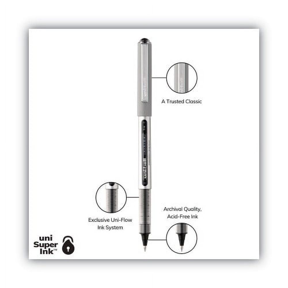 uni-ball VISION Roller Ball Pen, Stick, Fine 0.7 mm, Black Ink, Silver Barrel, 36/Pack