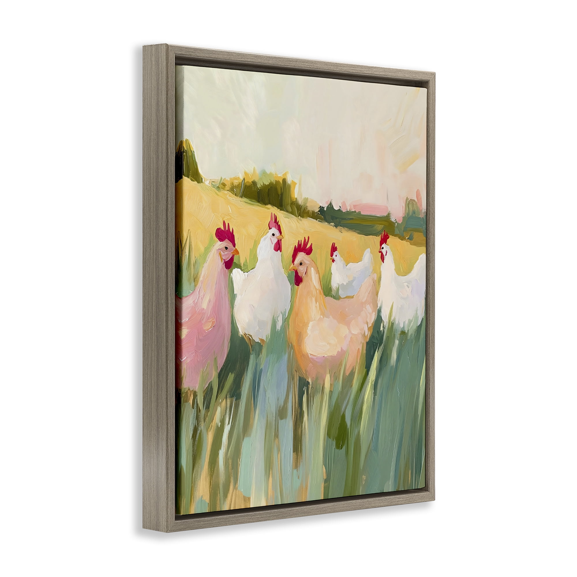 Stupell Industries Sunlit Flock of Chickens Brown Framed Floater Canvas Wall Art, design by The Prints Vibe