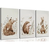 3pcs Animal Nursery Canvas Wall Art Cute Neutral Jungle Safari Painting Picture Wall Decor Baby Watercolor Bear hedgehog Rabbit Poster Print Artwork for Baby Children's Room Bedroom Home Decoration
