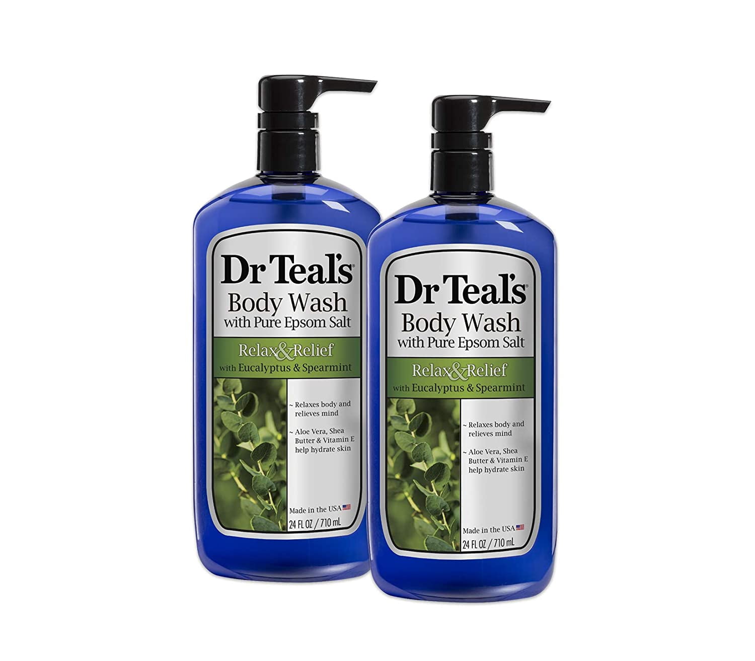 Dr Teal's Body Wash, Relax & Relief with Eucalyptus & Spearmint 24 oz (Pack of 2)