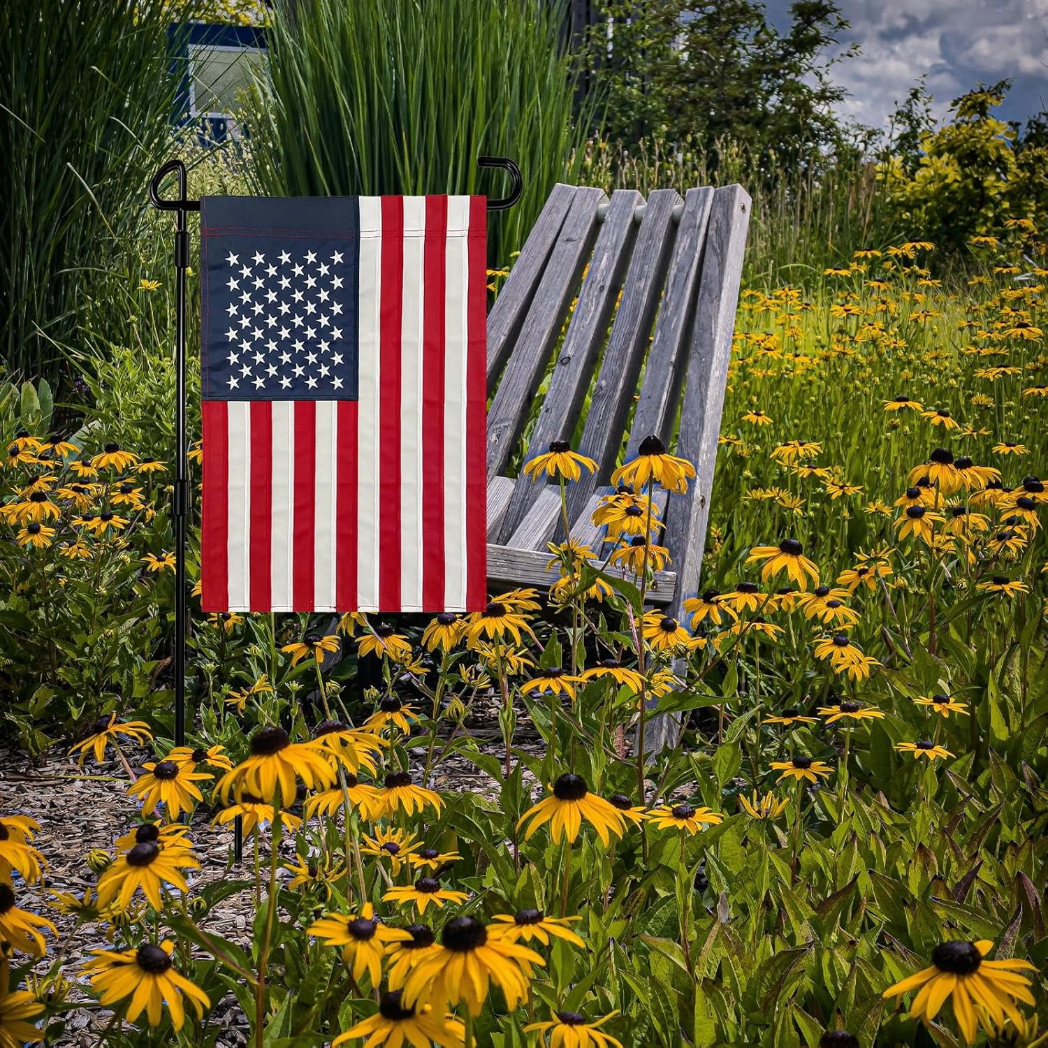 Lanola Embroidered American Garden Flag 12x18 Double Sided, Small American USA Garden Flag for Outside America Yard Lawn Heavy Duty
