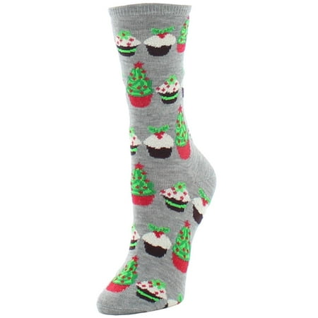 Mid Grey Heather (Memoi Holiday Cupcakes Crew - Christmas Novelty Socks for Women by MeMoi One Size 9-11 / Med Gray Heather MF6)