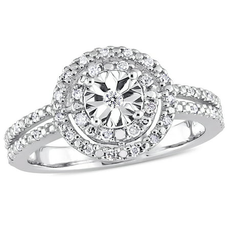 1/5 Carat T.W. Diamond Sterling Silver Double Halo Split Shank Engagement (Best Way To Clean Diamond Engagement Ring)