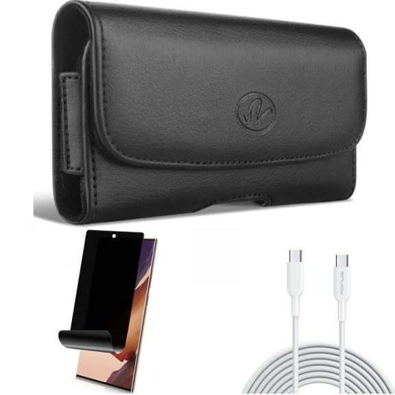10ft Long Type-C Cable & Case Belt Clip & Privacy Screen Protector for Samsung Galaxy Note 20 Ultra (6.9") - Combo with Fast Charger Cord PD & Leather Swivel & TPU Film Anti-Peep