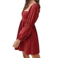 thumbnail image 5 of STARVNC Women Square Neck Pleated Puff Long Sleeve Mini Dress, 5 of 6