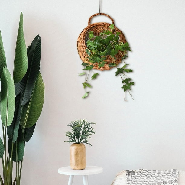 Cesta para colgar en la pared, macetas de ratán, cesta redonda para granja, cestas de mimbre para picnic para pared, puerta, sala de estar, patio, Grande BLESIY canasta tejida