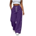 thumbnail image 3 of JIAYUE Women's Pants Casual Solid Color Drawstring With Pockets Button Design And Side Slit Long Sweatpants For Daily Lightweight Fashion Beach Vocation Wear, 3 of 9