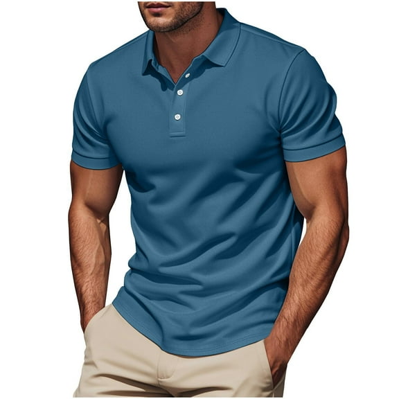 Vetsdori Mens Fashion Shirts Slim Fit Solid Pull-On Summer Collared Stylish Navy Short Sleeve T-Shirts for Men