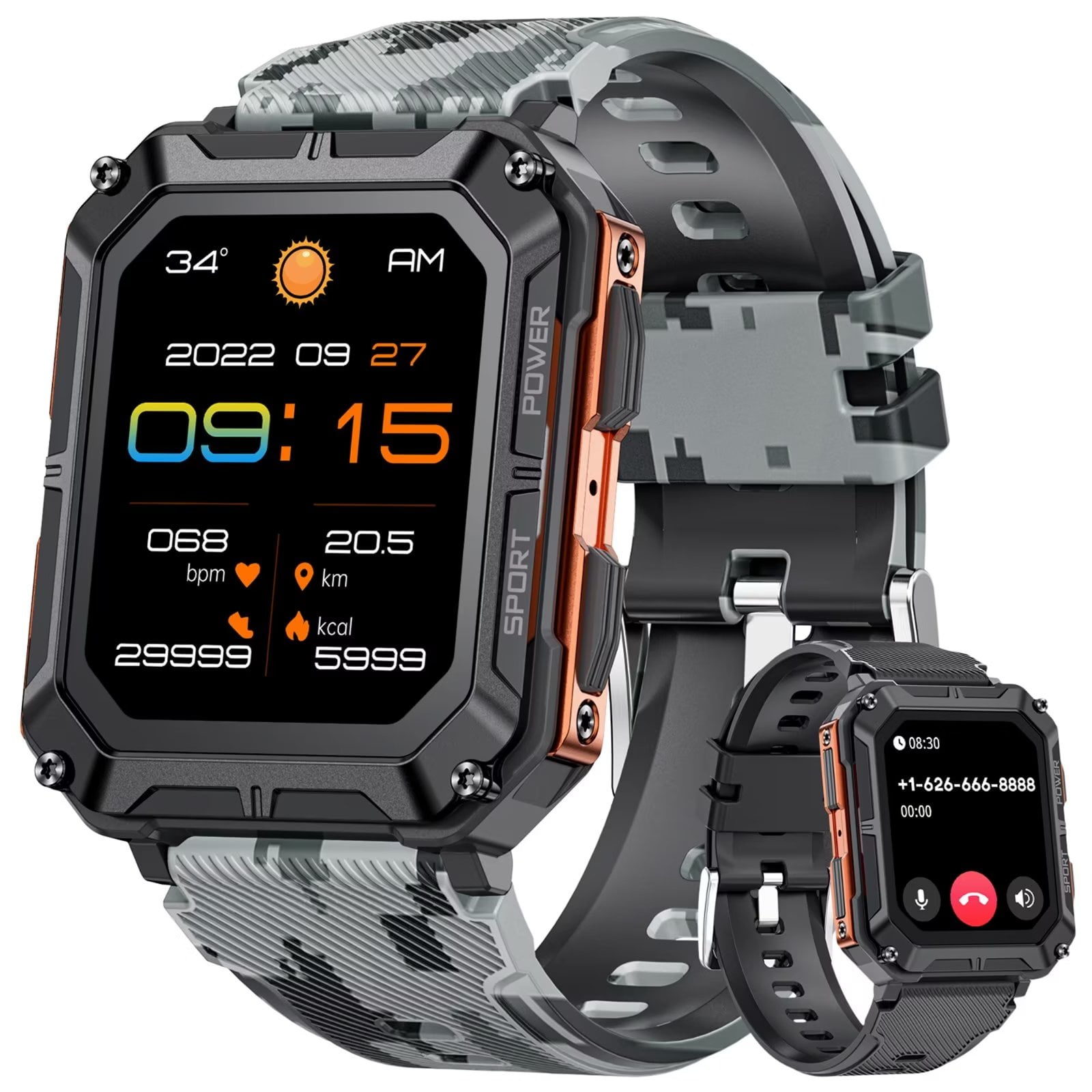 LIGE Men Military Smart Watches Bluetooth Call 1.83'' IP68 Fitness