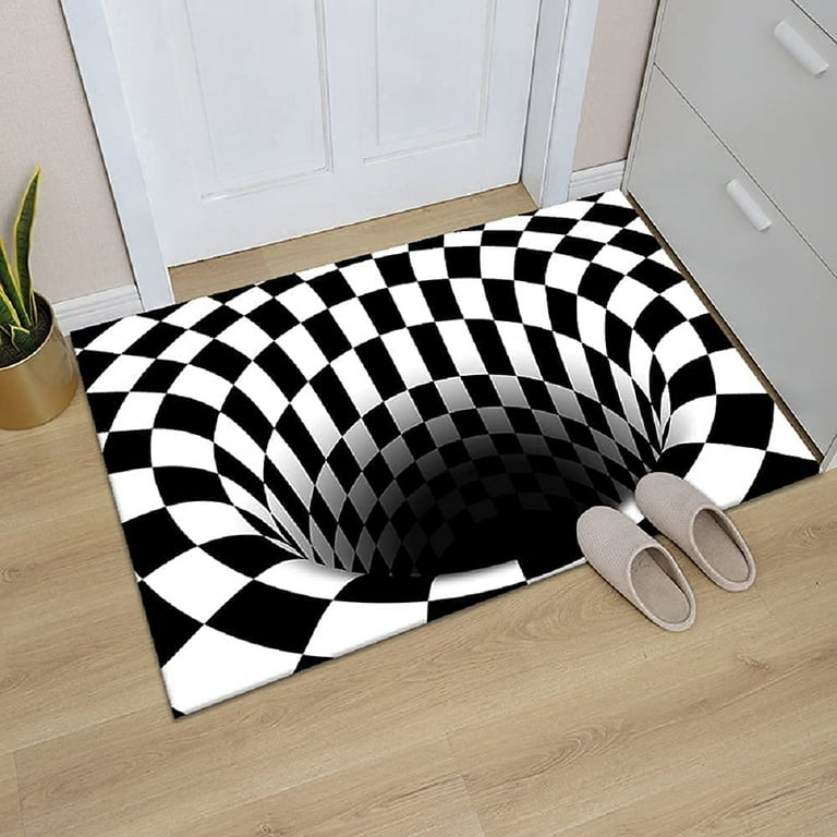 KissDate 3D Visual Optical Floor Mat Black White Plaid Round Rugs Vortex  Optical Illusion Rug,Floor mat,Rubber mats for Floor,Floor mats for