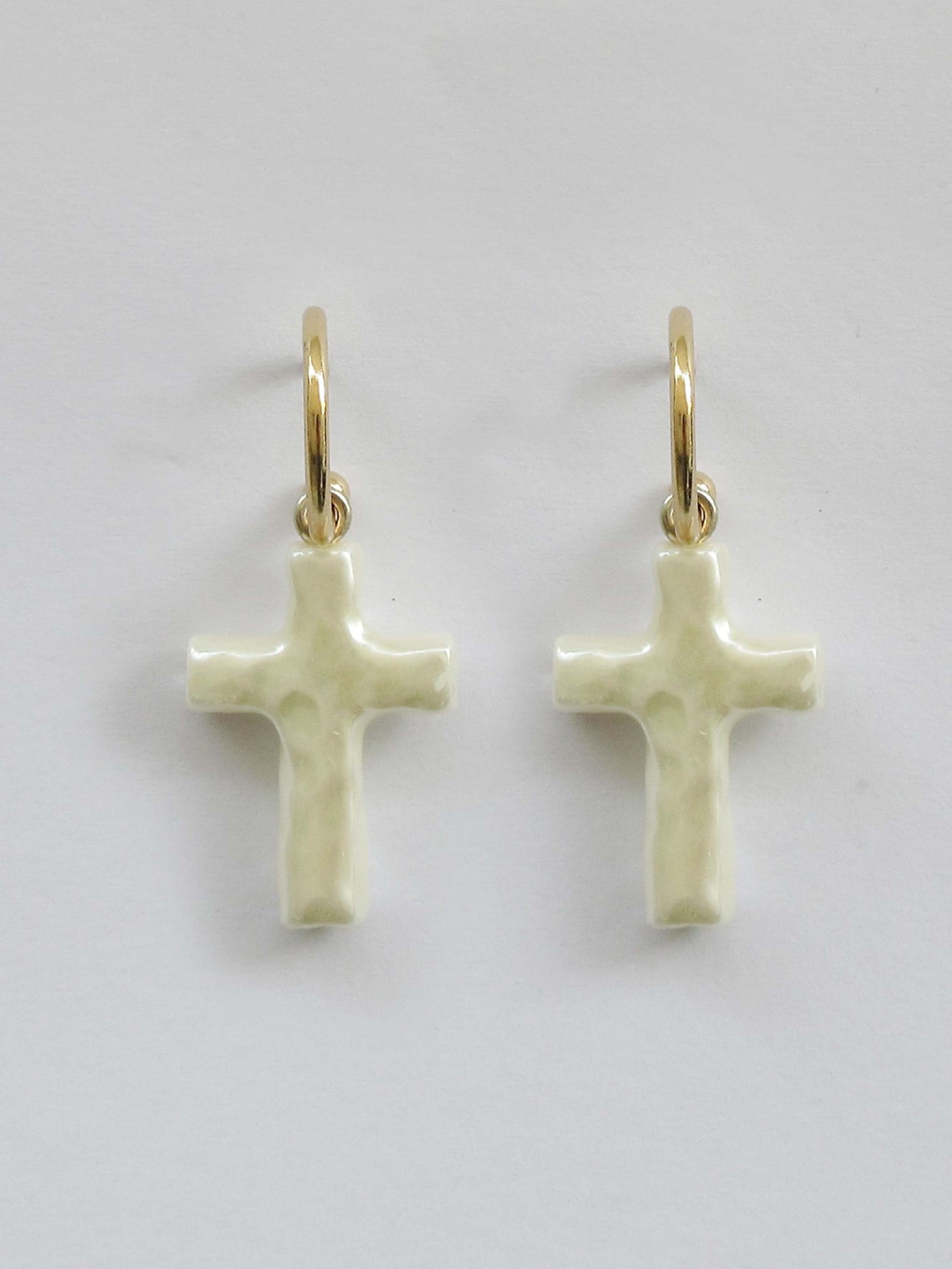 No Boundaries Goldtone and Simulated Mother-of- Pearl Cross Earring, 1 Pair